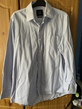 Men’s Saville Row Long Sleeve Blue and White Stripe Shirt. 16 Inch Collar.