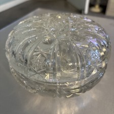 Cut Glass Crystal Round Lidded Powder Bowl/ Trinket Dish
