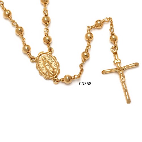 Gold plated rosary - gold, necklace