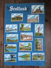 Vintage LINEN Tea Towel Cloth Scotland Scottish Scenes Castles Landmarks UNUSED