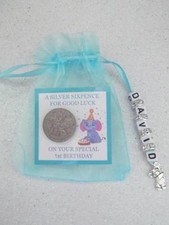 PERSONALISED LUCKY SIXPENCE 1st BIRTHDAY BOY GOOD LUCK GIFT CHARM ELEPHANT ESP