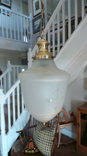 Vintage Hall / Porch Etched Glass / Brass Ceiling Lantern / Pendant - Works 100%