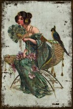 Art Nouveau Lady with Parrot