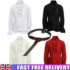 Retro Men Gothic Shirt Top Victorian Medieval Ruffle Pirate Puff Sleeve Bandage@