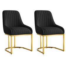 Set Of 2 Velvet Dining Chairs Luxury Padded Dining Room Chairs Armless Gold Legs