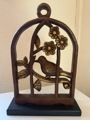 Vintage carved wood bird cage - vintage,