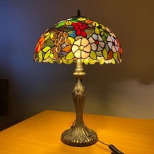16 Inch Tiffany Style Table Lamp Handcrafted Stained Glass Bedside Light Desk UK