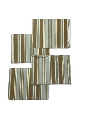 4 Handmade Colonial Mills Curtains Panels Blue Brown Stripe Canvas Drapes