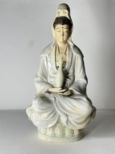 Vintage Chinese Dehua Porcelain Sitting lotus Guanyin Kwan-yin Buddha Figurine