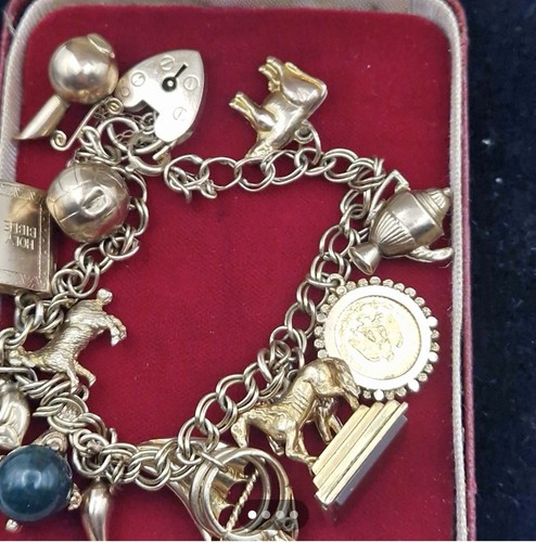 9ct gold charm braclet with - gold,