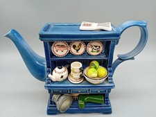 CARDEW DESIGN - Farmhouse Dresser - 2 Cup Novelty Teapot 5" Blue Ceramic .USED