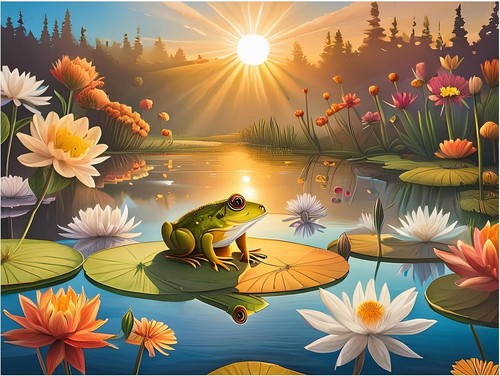 Tile mural frog sun - mural, flowers