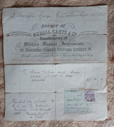 1885 receipt for flute - a, from