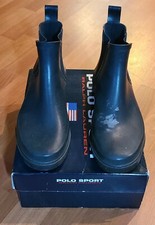 Polo Ralph Lauren Womens Hewlett Rain Boots Black Ankle Pull On In Box. Size 9B 