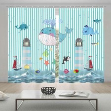 Whale Siamese Sea Line 3D Curtain Blockout Photo Printing Curtains Drape Fabric