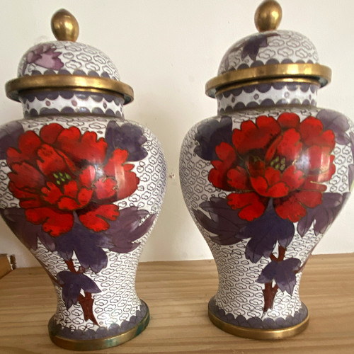 Pair lidded glossy ceramic - pair,
