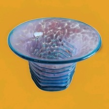 Vintage Signed Mdina Pink & Blue Trailed Art Glass Vase