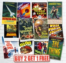 Vintage 1950's 40's Sci-Fi Space B Movie Monster Film Reproduction Retro Posters
