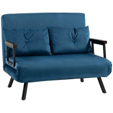 Velvet Sofa Bed Double Click Clack Recliner Guest Sleeper Settee Pillow Blue 