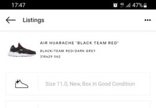 Nike Air Huarache UK 10 'Black Team Red' 