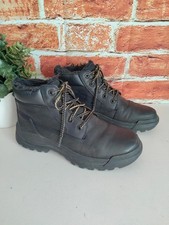 Men's CAT Caterpillar black leather faux fur lined work boots UK 6 EU 40 wide 