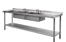 Vogue Stainless Steel Commercial Sink Double Bowl and Double Drainer 2400mm -new