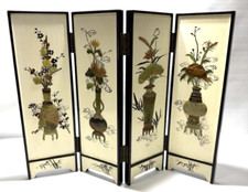 Fine 14" Tall ANTIQUE CHINESE Screen With Inset Hardstone Flowers Circa 1930's