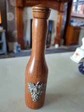 Vintage Wine Thermometer  In A Wooden Wine Bottle With Grape Decoration