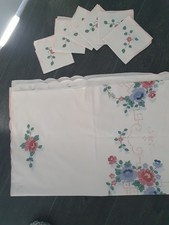 Irish Hand Embridered Table Cloth And 6 Napkins