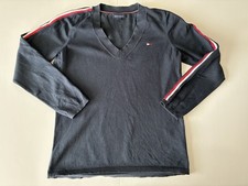 Tommy Hilfiger Ladies Navy V Neck Jumper With Stripe Arms Size M