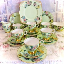 21 piece Tuscan tea set for 6 beautiful hand painted  on mint green background