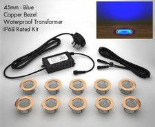 10 x 45mm LED Copper Lights Deck/Decking/Kickboard/Recessed/Kitchen - BLUE