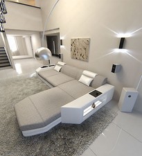 Fabric couch PRATO L shape upholstered sofa design corner sofa ottoman couch LED corner couch