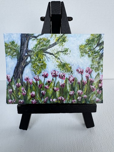 Aceo original landscape - aceo, tulips