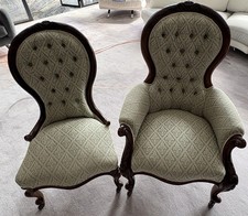 Pair of Antique Victorian Mahogany Spoon Balloon Back Bedroom Nursing Low Chairs