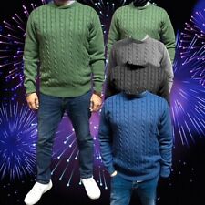 Mens Plain Pullover Cable Sweater Chunky Round Neck Heavy Knitwear Winter Jumper