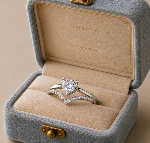 Silver ring with heart - , centre