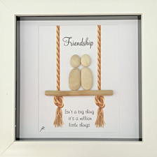 Friendship Pebble Art Picture White Frame Handmade Gift Friend Family Décor