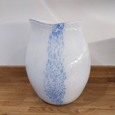 Large Glass Vase White Blue