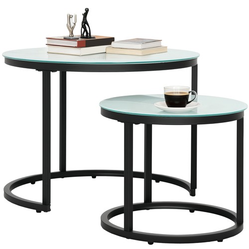 Homcom glass coffee table - table, set