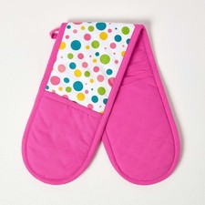 Pure Cotton Double Oven Glove Polka Dot Multi Colour 18x84cm Washable Kitchen