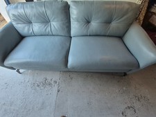 3 seater dusky blue  leather sofa excellent condition