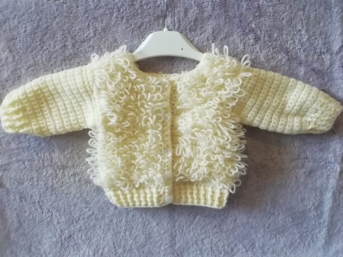 Hand crochet loop cardigan and - hand,