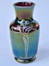 Sublime Antique LOETZ Art Nouveau Iridescent Glass Flower Silver Inlay VASE
