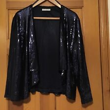 GINA BACCONI DESIGN UK 20 Draping Sequin Sparkle Party Evening Jacket BLUE￼