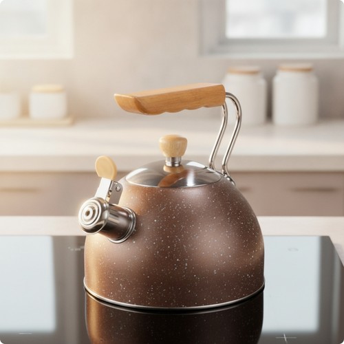 Tea kettle with wood - wood-look, grip