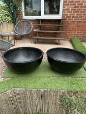 Large Fibreglass Low Bowl Planters. Black. 720mm Dia x 330mm Deep. x2. Used.