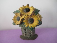 Vintage Cast Iron Sunflower Door Stop Heavy 21cm tall