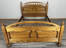 Bed Frame Vintage French Style Oak Curved Double Turned Spindles LOT 4077
