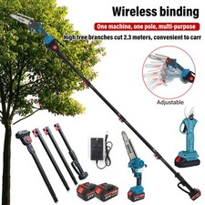 Brushless 8IN Long Reach Chainsaw Pole Pruning Shears Cordless Wood Cutter Saw